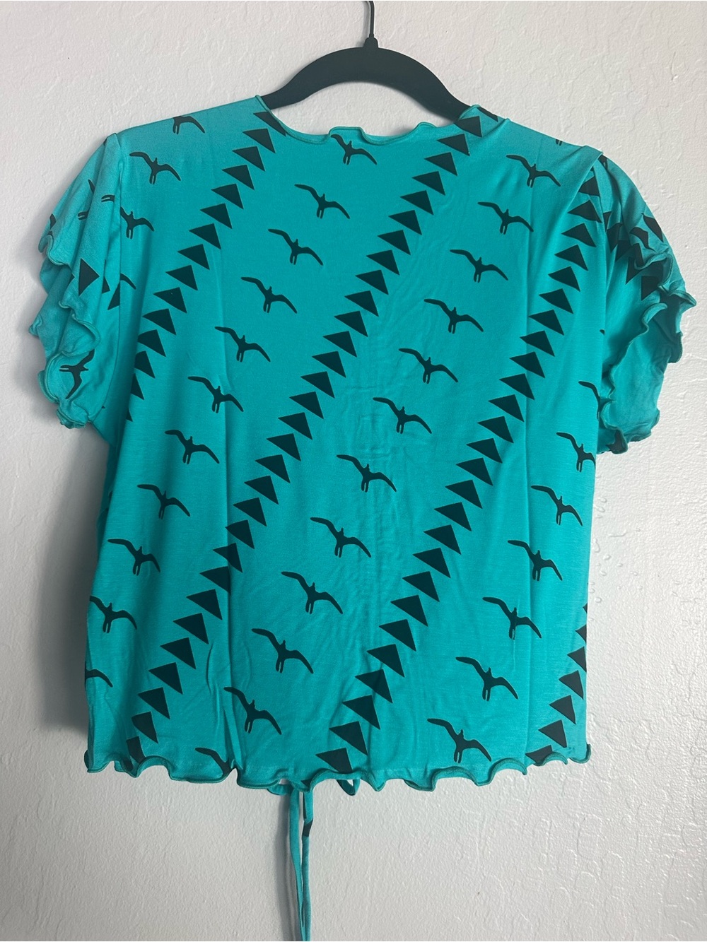 Women’s Turquoise Drawstring Ruched V-Neck Top - Picture 2 of 3